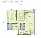 Floor plan: 2-bedroom 2-bathroom unit; features: open-plan kitchen-dining-living, master bedroom with ensuite bathroom, bedroom 2 with shared bathroom, utility room, balcony off living room, central foyer, 1 car porch.