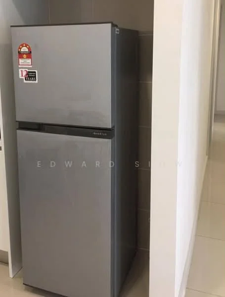 Room features: stainless-steel fridge.