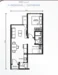 Floor plan: 1-bedroom 1-bathroom unit; features: open-plan kitchen-dining-living, master bedroom with ensuite bathroom, utility room, balcony off living room, central foyer.