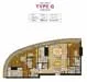 Floor plan: 2-bedroom 2-bathroom unit; features: open-plan kitchen-dining-living, master bedroom with ensuite bathroom, bedroom 2 with shared bathroom, balcony off living room, utility room, laundry area, central foyer.