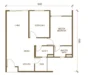 Floor plan: 2-bedroom 1-bathroom unit; features: open-plan kitchen-dining-living, master bedroom with ensuite bathroom, bedroom 2 with shared bathroom, utility room, central foyer.