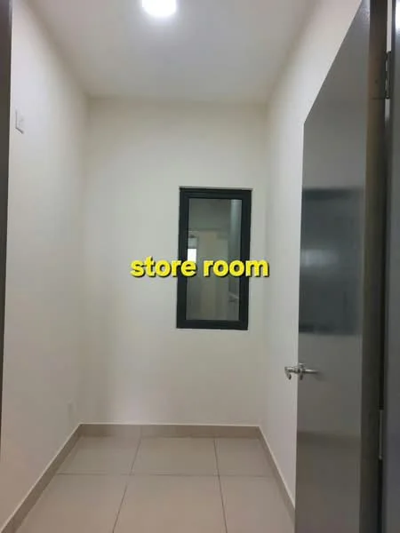 Room features: white painted walls, tile flooring, single window, flush door, ceiling light.