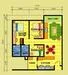 Floor plan: 2-bedroom 1-bathroom unit; features: open-plan kitchen-dining-living, master bedroom with window, bedroom 2 with window, shared bathroom, utility room, central foyer, balcony off living room, 1 car porch.