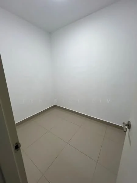 Room features: white painted walls, tile flooring, ceiling light, single door, no visible windows.