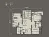 Floor plan: 3-bedroom 2-bathroom unit; features: open-plan kitchen-dining-living, master bedroom with ensuite bathroom, bedroom 2 with shared bathroom, utility room, balcony off living room, central foyer, 1 car porch.