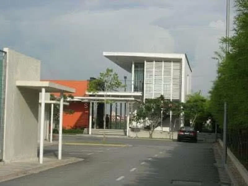 Exterior type: detached bungalow; features: white painted facade, flat roof, horizontal louvre screens, manicured landscaping, paved driveway, surrounded by greenery, modern architectural design; style: modern.