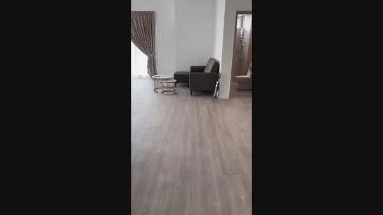 Living features: laminate flooring, white painted walls, floor-to-ceiling windows, curtains, 2-seater fabric sofa in grey, coffee table, decorative wall, open layout; style: modern.