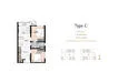 Floor plan: 2-bedroom 2-bathroom unit; features: open-plan kitchen-dining-living, master bedroom with ensuite bathroom, bedroom 2 with shared bathroom, balcony off living room, utility room, laundry area, central foyer, 1 car porch.