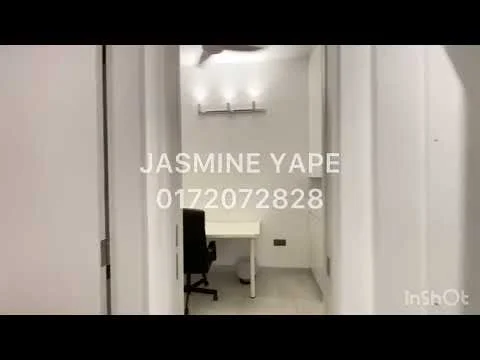 Room features: white painted walls, grey tile flooring, recessed downlights, desk with chair, wall-mounted light fixture; style: modern.