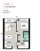Floor plan: 2-bedroom 1-bathroom unit; features: open-plan kitchen-dining-living, master bedroom with window, bedroom 2 with window, shared bathroom, balcony off living room, utility room, central foyer, 1 car porch, 1,200 sqft built-up.