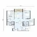 Floor plan: 3-bedroom 2-bathroom unit; features: open-plan kitchen-dining-living, master bedroom with ensuite bathroom, bedroom 2 with shared bathroom, utility room, balcony off living room, central foyer, 2 car porch, 1,200 sqft built-up.