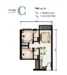 Floor plan: 2-bedroom 2-bathroom unit; features: open-plan kitchen-dining-living, master bedroom with ensuite bathroom, bedroom 2 with shared bathroom, utility room, balcony off living room, central foyer, 1 car porch.