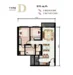 Floor plan: 2-bedroom 1-bathroom unit; features: open-plan kitchen-dining-living, master bedroom with ensuite bathroom, all bedrooms with windows, balcony off living room, utility room, central foyer.
