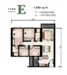 Floor plan: 2-bedroom 2-bathroom unit; features: open-plan kitchen-dining-living, master bedroom with ensuite bathroom, bedroom 2 with shared bathroom, utility room, balcony off living room, central foyer, 1 car porch.