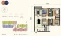Floor plan: 3-bedroom 2-bathroom unit; features: open-plan kitchen-dining-living, master bedroom with ensuite bathroom, balcony off living room, utility room, laundry area, central foyer, 2 car porch, 1,200 sqft built-up.