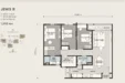 Floor plan: 3-bedroom 2-bathroom unit; features: open-plan kitchen-dining-living, master bedroom with ensuite bathroom, bedroom 2 with shared bathroom, utility room, balcony off living room, central foyer, 1 car porch, 1,250 sqft built-up.
