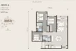 Floor plan: 3-bedroom 2-bathroom unit; features: open-plan kitchen-dining-living, master bedroom with ensuite bathroom, bedroom 2 with shared bathroom, utility room, central foyer, balcony off living room, private yard, 2 car porch.