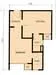 Floor plan: 1-bedroom 1-bathroom unit; features: open-plan kitchen-dining-living, master bedroom with ensuite bathroom, utility room, central foyer.