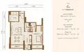 Floor plan: 2-bedroom 1-bathroom unit; features: open-plan kitchen-dining-living, master bedroom with ensuite bathroom, bedroom 2 with shared bathroom, balcony off living room, utility room, laundry area, central foyer.