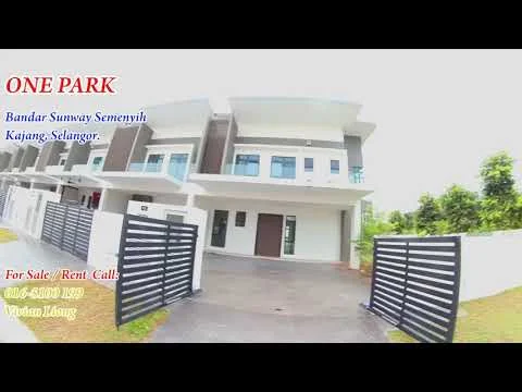 Exterior type: linked terrace house; features: white painted facade, flat roof, two-storey building, manicured lawn, paved driveway, black metal gate, modern architectural design, large windows, balconies on upper floor, surrounded by greenery; style: modern.