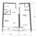 Floor plan: 1-bedroom 1-bathroom unit; features: open-plan kitchen-dining-living, master bedroom with ensuite bathroom, utility room, central foyer, balcony off living room.