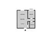 Floor plan: 2-bedroom 1-bathroom unit; features: open-plan kitchen-dining-living, master bedroom with ensuite bathroom, bedroom 2 with shared bathroom, utility room, central foyer.