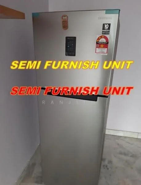 Room features: stainless-steel fridge.