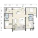 Floor plan: 2-bedroom 2-bathroom unit; features: open-plan kitchen-dining-living, master bedroom with ensuite bathroom, bedroom 2 with shared bathroom, balcony off living room, utility room, laundry area, central foyer.