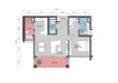 Floor plan: 2-bedroom 2-bathroom unit; features: open-plan kitchen-dining-living, master bedroom with ensuite bathroom, bedroom 2 with shared bathroom, balcony off living room, utility room, laundry area, central foyer.