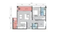 Floor plan: 2-bedroom 2-bathroom unit; features: open-plan kitchen-dining-living, master bedroom with ensuite bathroom, bedroom 2 with shared bathroom, utility room, central foyer, balcony off living room, private terrace, laundry area.