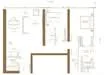 Floor plan: 2-bedroom 1-bathroom unit; features: open-plan kitchen-dining-living, master bedroom with ensuite bathroom, bedroom 2 with shared bathroom, utility room, central foyer, 1 car porch.