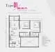 Floor plan: 3-bedroom 2-bathroom unit; features: open-plan kitchen-dining-living, master bedroom with ensuite bathroom, balcony off living room, utility room, central foyer, 2 car porch, 1,200 sqft built-up.