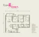 Floor plan: 3-bedroom 2-bathroom unit; features: open-plan kitchen-dining-living, master bedroom with ensuite bathroom, balcony off living room, utility room, laundry area, central foyer, 2 car porch.