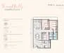 Floor plan: 3-bedroom 2-bathroom unit; features: open-plan kitchen-dining-living, master bedroom with ensuite bathroom, bedroom 2 with shared bathroom, utility room, balcony off living room, central foyer, 1 car porch.