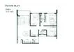 Floor plan: 3-bedroom 2-bathroom unit; features: open-plan kitchen-dining-living, master bedroom with ensuite bathroom, bedroom 2 with shared bathroom, utility room, laundry area, balcony off living room, central foyer, 2 car porch.
