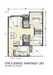 Floor plan: 2-bedroom 2-bathroom unit; features: open-plan kitchen-dining-living, master bedroom with ensuite bathroom, bedroom 2 with shared bathroom, utility room, balcony off living room, central foyer, 1 car porch, 1,200 sqft built-up.