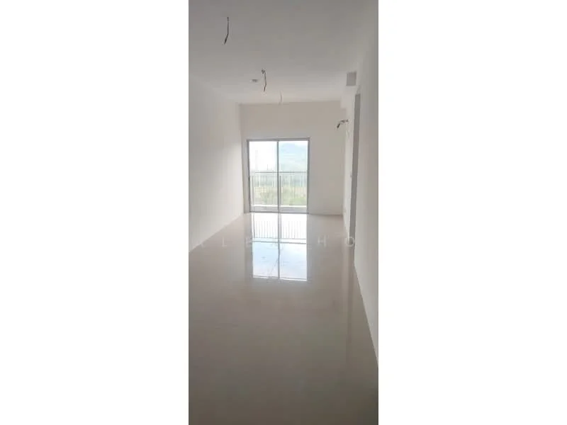 Room features: white painted walls, glossy tile flooring, floor-to-ceiling windows, natural light, neutral color scheme, minimalist design, unfurnished space, ceiling lights; style: modern; view: city.