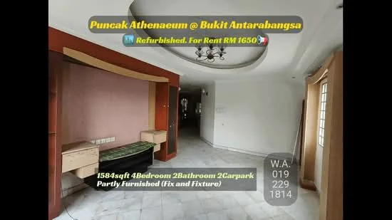 Room features: white painted walls, ceiling with crown moulding, tile flooring, built-in shelving unit, large windows for natural light, open layout, neutral color scheme, light fixtures, doorway leading to another room; style: modern.