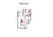 Floor plan: 2-bedroom 1-bathroom unit; features: open-plan kitchen-dining-living, master bedroom with ensuite bathroom, all bedrooms with windows, balcony off living room, utility room, central foyer.