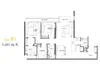 Floor plan: 3-bedroom 2-bathroom unit; features: open-plan kitchen-dining-living, master bedroom with ensuite bathroom, bedroom 2 with shared bathroom, utility room, balcony off living room, central foyer, 1 car porch.