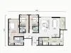 Floor plan: 2-bedroom 2-bathroom unit; features: open-plan kitchen-dining-living, master bedroom with ensuite bathroom, bedroom 2 with shared bathroom, utility room, central foyer, balcony off living room, private terrace, 1 car porch.
