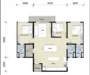 Floor plan: 3-bedroom 2-bathroom unit; features: open-plan kitchen-dining-living, master bedroom with ensuite bathroom, bedroom 2 with shared bathroom, utility room, balcony off living room, central foyer, 2 car porch, 1,250 sqft built-up.