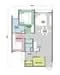 Floor plan: 2-bedroom 1-bathroom unit; features: open-plan kitchen-dining-living, master bedroom with ensuite bathroom, bedroom 2 with shared bathroom, utility room, balcony off living room, central foyer.
