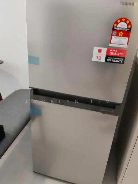 Room features: stainless-steel fridge.