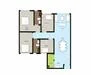 Floor plan: 3-bedroom 2-bathroom unit; features: open-plan kitchen-dining-living, master bedroom with ensuite bathroom, bedroom 2 with shared bathroom, balcony off living room, utility room, laundry area, central foyer, 2 car porch.