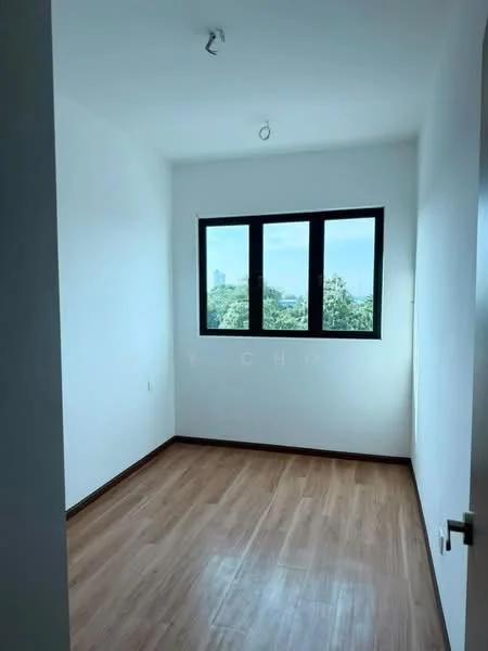 Bedroom features: white painted walls, wooden flooring, floor-to-ceiling windows, city view, recessed ceiling lights; style: modern; view: city.