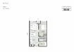 Floor plan: 2-bedroom 1-bathroom unit; features: open-plan kitchen-dining-living, master bedroom with ensuite bathroom, bedroom 2 with shared bathroom, balcony off living room, utility room, laundry area, central foyer.
