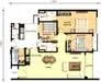Floor plan: 2-bedroom 2-bathroom unit; features: open-plan kitchen-dining-living, master bedroom with ensuite bathroom, bedroom 2 with shared bathroom, balcony off living room, utility room, laundry area, central foyer, 1 car porch.