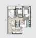 Floor plan: 2-bedroom 2-bathroom unit; features: open-plan kitchen-dining-living, master bedroom with ensuite bathroom, bedroom 2 with shared bathroom, balcony off living room, utility room, central foyer.