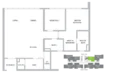Floor plan: 2-bedroom 1-bathroom unit; features: open-plan kitchen-dining-living, master bedroom with ensuite bathroom, bedroom 2 with shared bathroom, utility room, balcony off living room, central foyer.